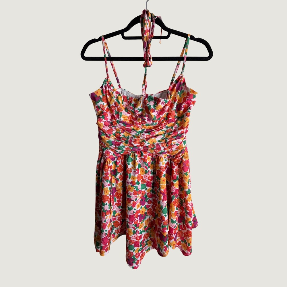 Princess Polly Floral Mini Dress Ruched Halter Neck Multi-Color Summer Size 6